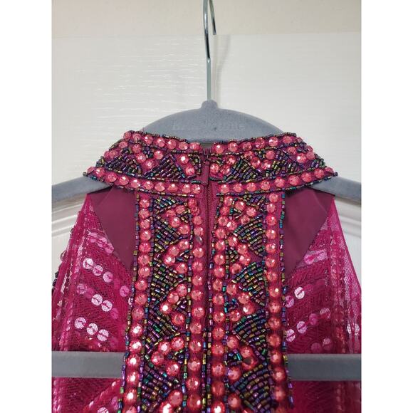 Sherri Hill Ruby Iridescent Beaded Taffeta A-Line Prom Formal Dress, Size 2 - Picture 10 of 15